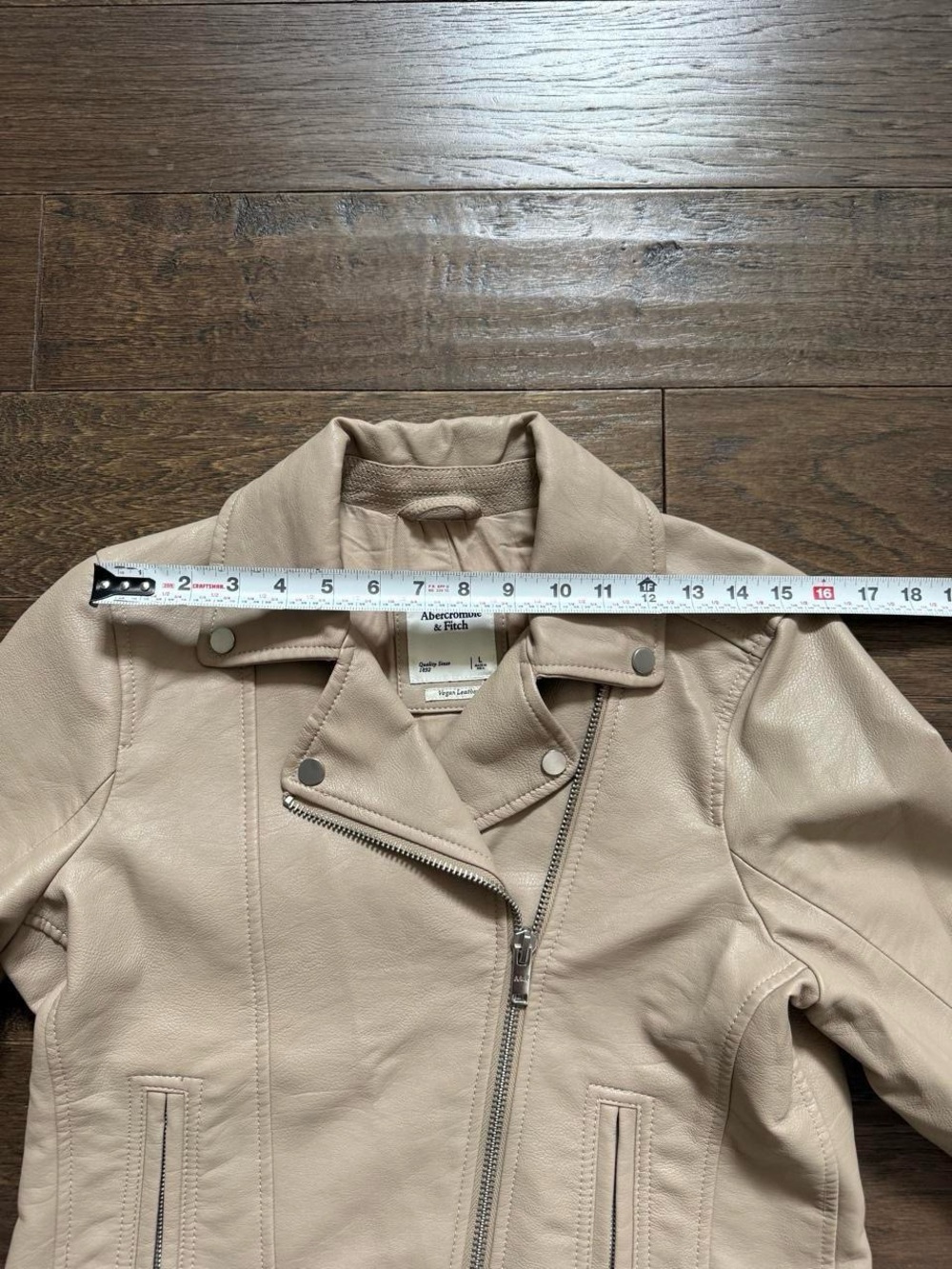Abercrombie & Fitch Women's Large Vegan Leather Moto Jacket Beige, Taupe - Picture 5 of 9